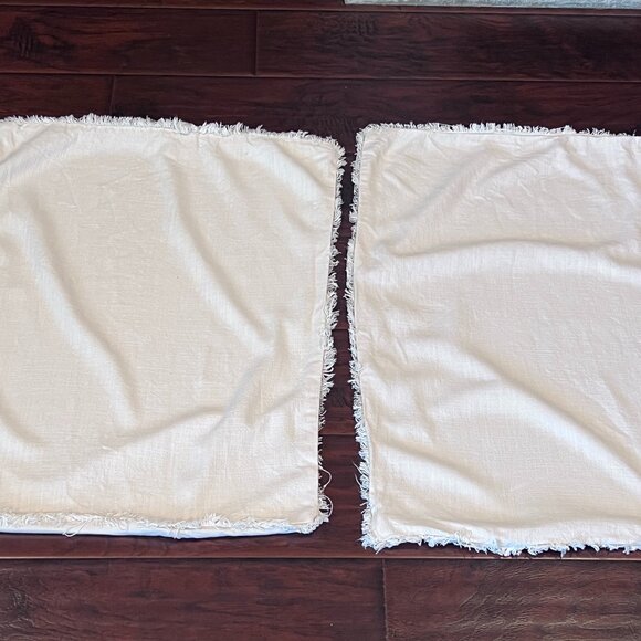 Casaluna Heavyweight Linen Blend Standard Pillow Shams Cream Fringe Set of 2 - Picture 1 of 11